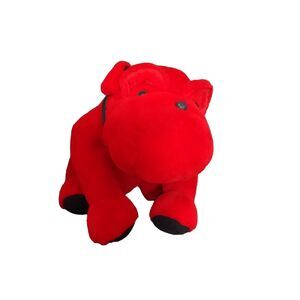Big Red Dog Bulldog Stuffed Animal Black Collar Black Nose Eyes Ears Feet